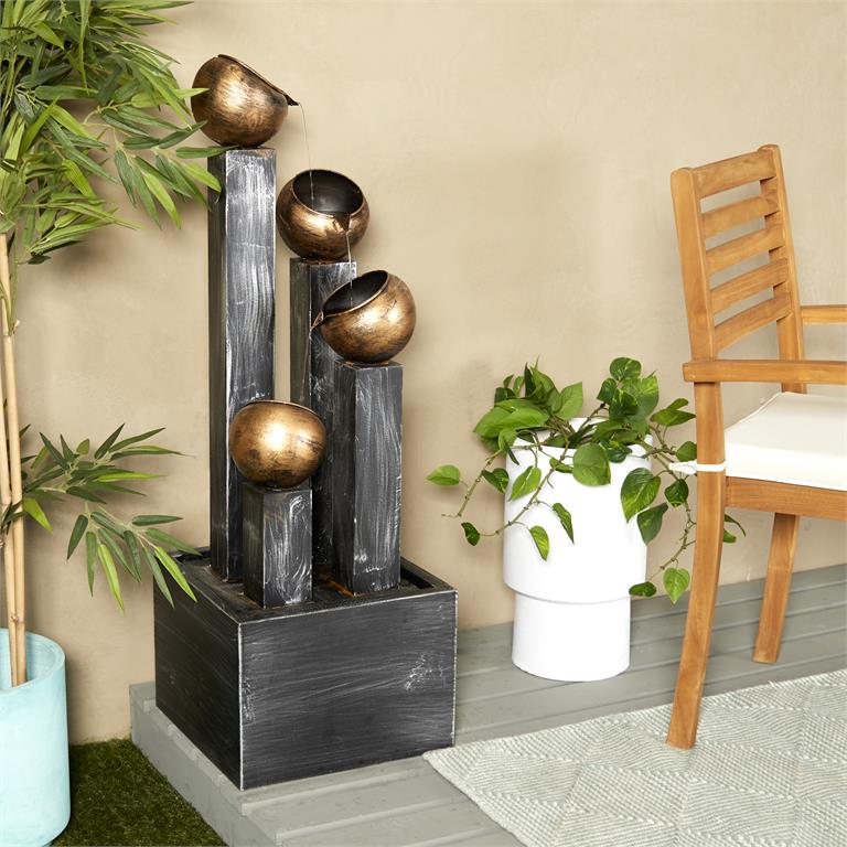 Dark Gray Fountain With Copper Pots