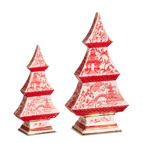 9" Red Chinoiserie Tree Set