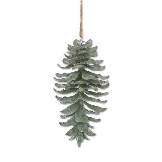 8.5" Sage Glittered Pinecone Ornament