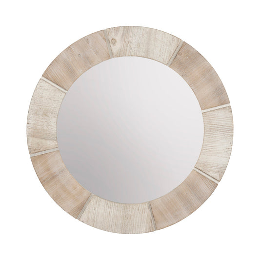 Crestview Langley Two Toned Whitewashed Circular Wooden Wall Mirror