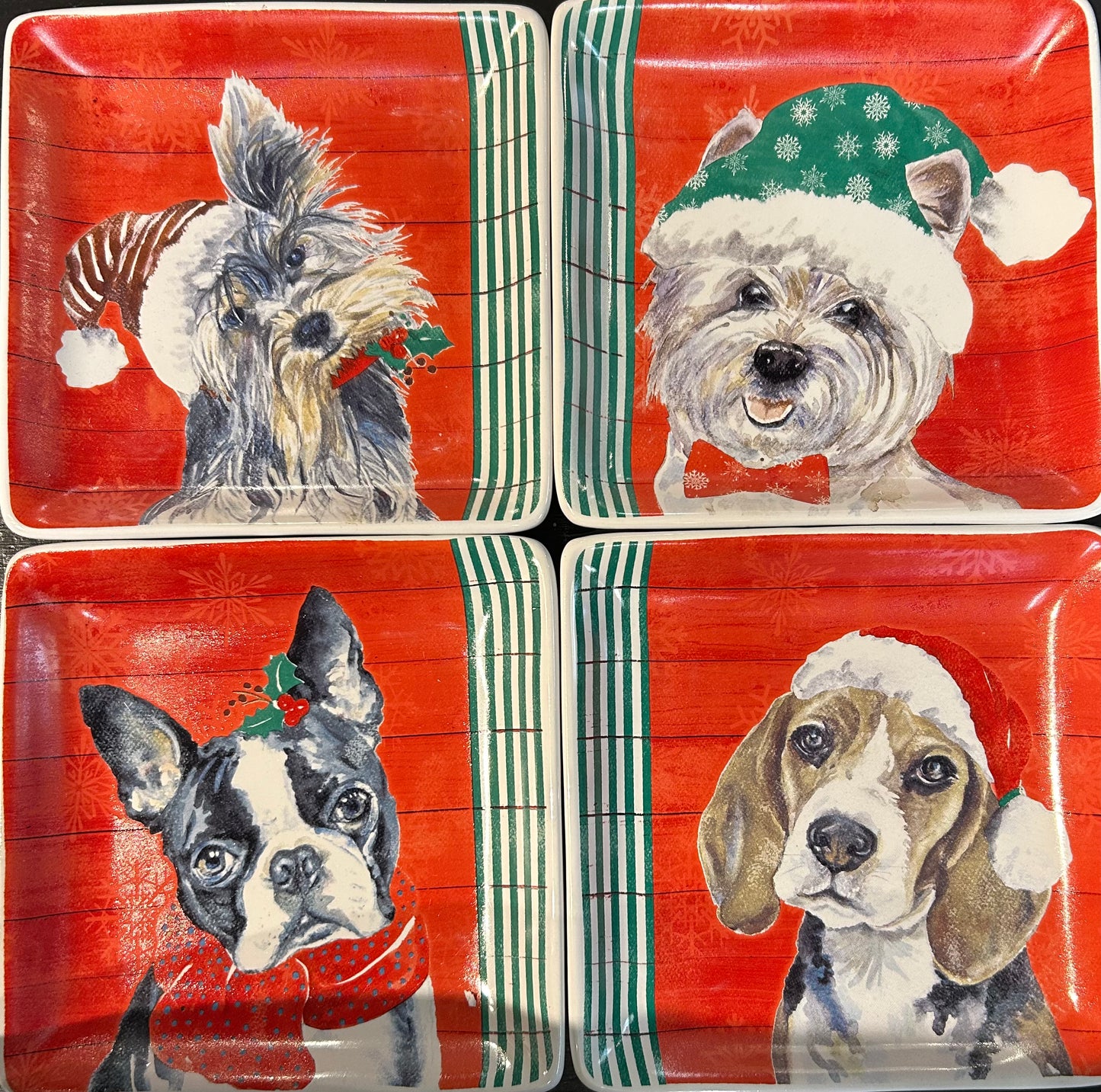 Dog Christmas Desert Plates Set of 4