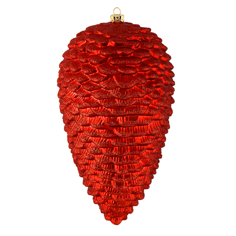 10" Red Matte Glitter Pinecone