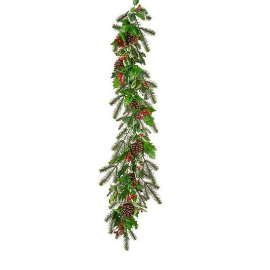 48" Holly Garland with Pinecone