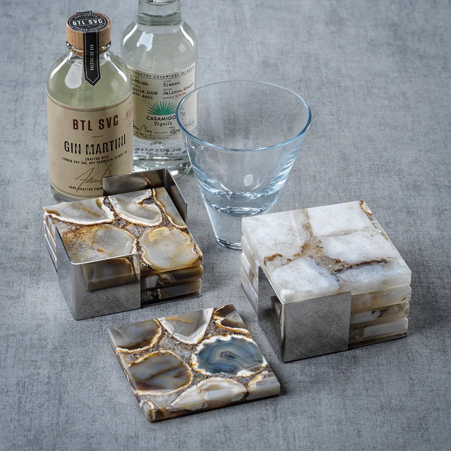 Agate Coasters In Metal Tray