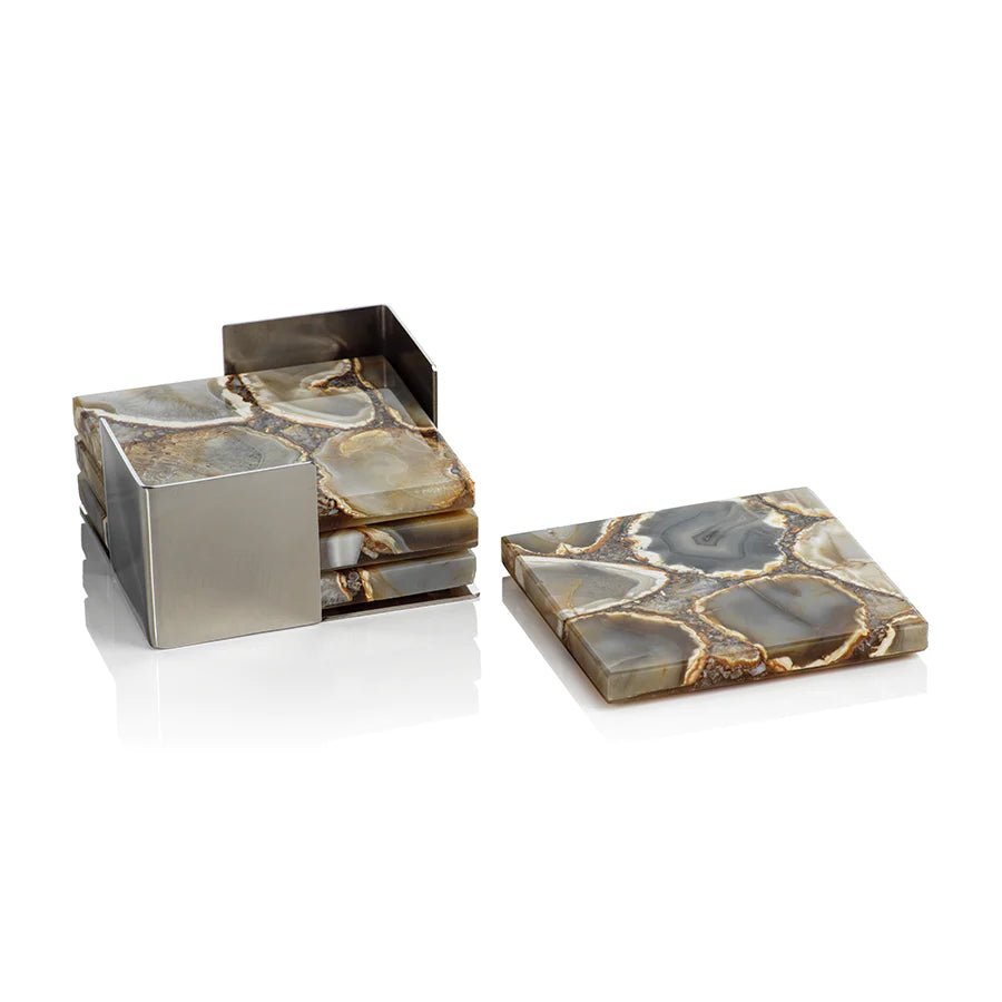 Agate Coasters In Metal Tray