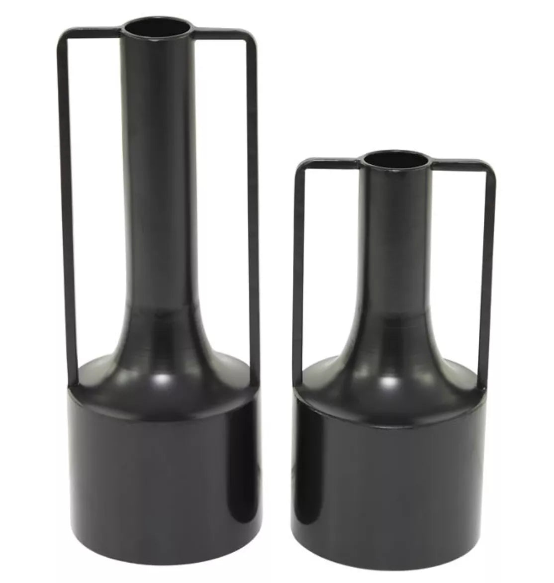 Black Metal Vase with Handles, Set of 2