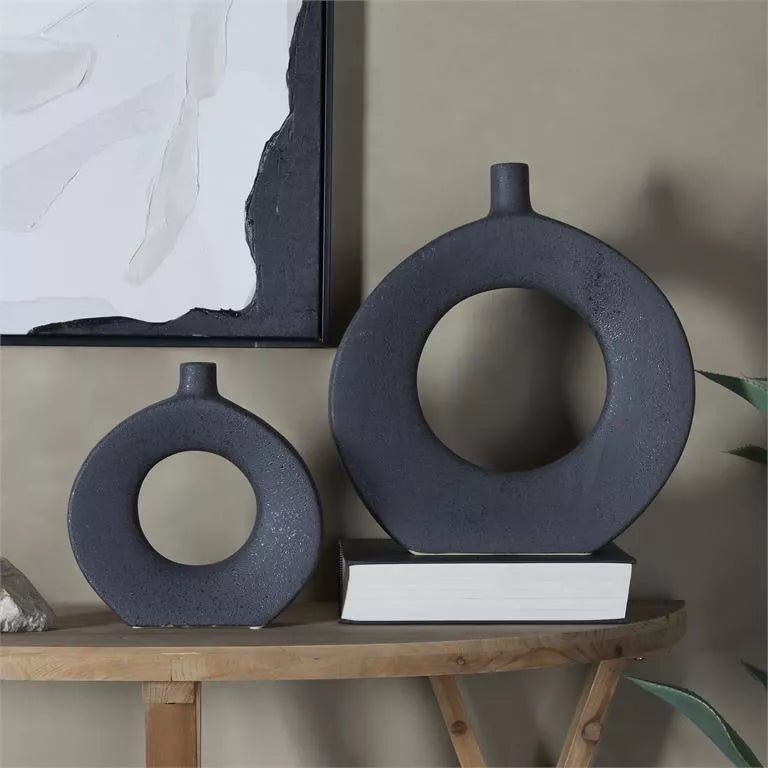 Black Round Ceramic Vase Set