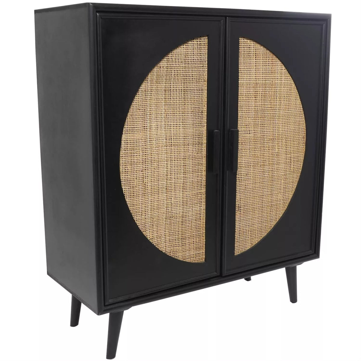 Black Wood and Cane Geometric Cabinet