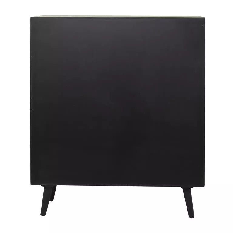 Black Wood and Cane Geometric Cabinet