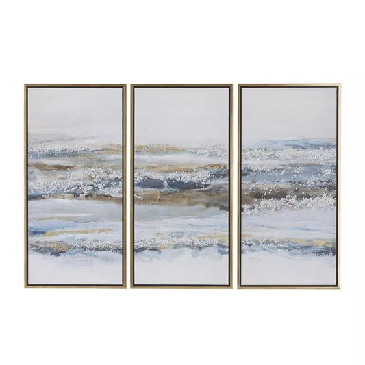 Blue Canvas Landscape Framed Wall Art Set of 3