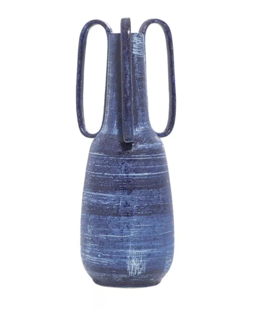 Blue Ceramic Vase with Handles (7"x7"x17")