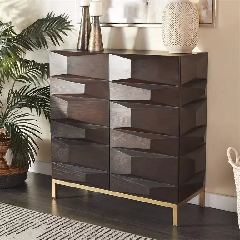 Brown Wood Geometric 2 Door Console