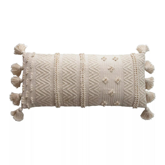 Cotton Lumbar Pillow With Pom Poms