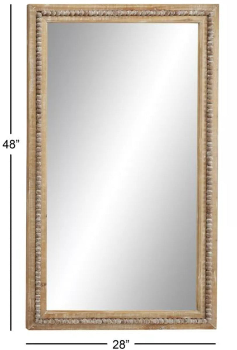 Distressed Wooden Wall Mirror with Beaded Detailing, 28" x 48"