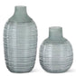 Frosted Sage Green Ribbed Bottle Neck Vases