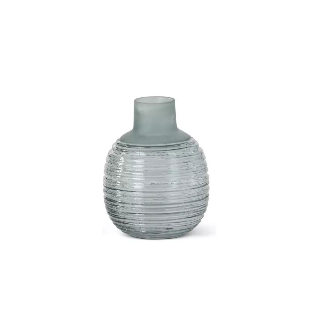 Frosted Sage Green Ribbed Bottle Neck Vases