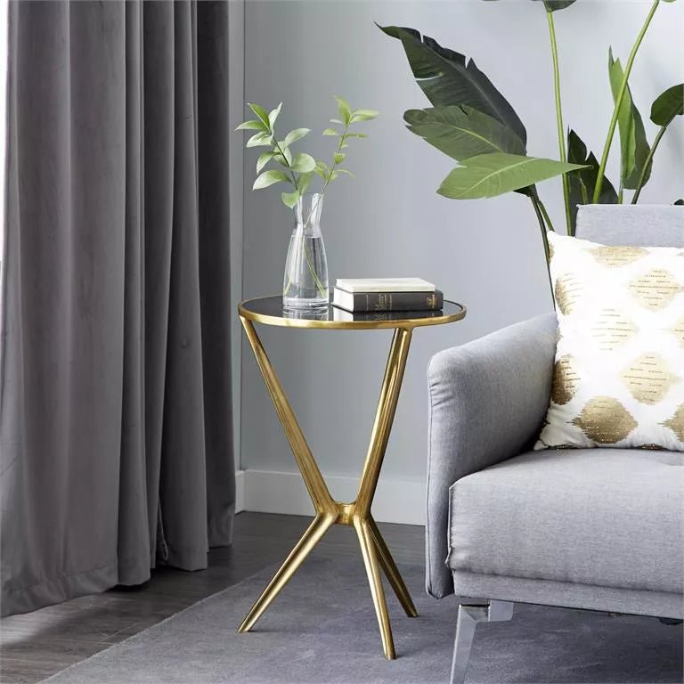 Gold Aluminum Accent Table with Shaded Glass Top