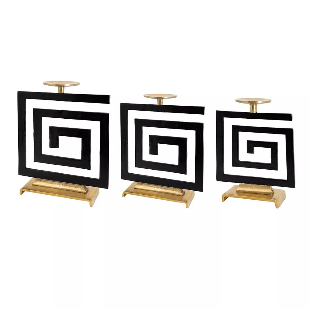 Gold and Black Greek Scroll Candle Holders Set of 3