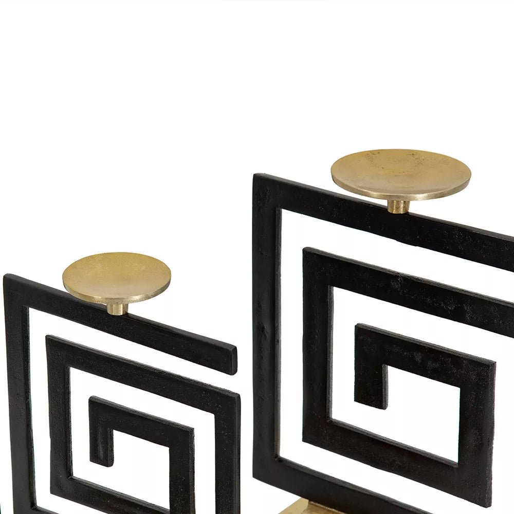 Gold and Black Greek Scroll Candle Holders Set of 3