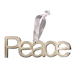 Gold Peace 6 in Tree Ornament with Silver Ribbon