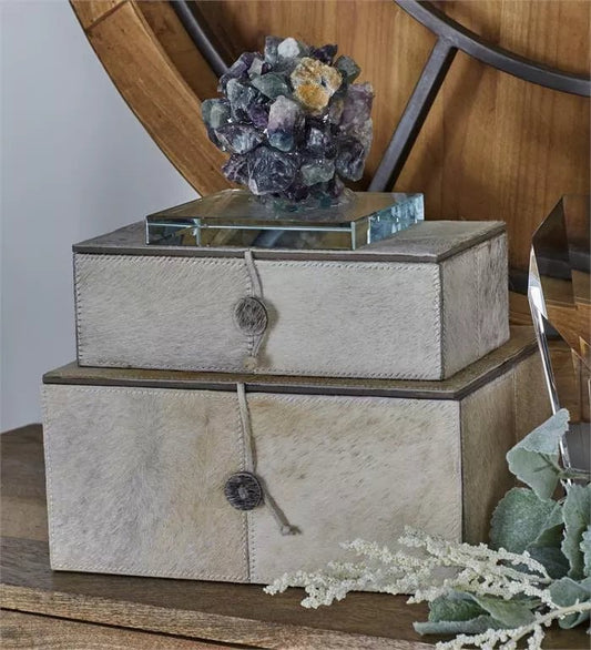 Gray Leather Box Set Of Two