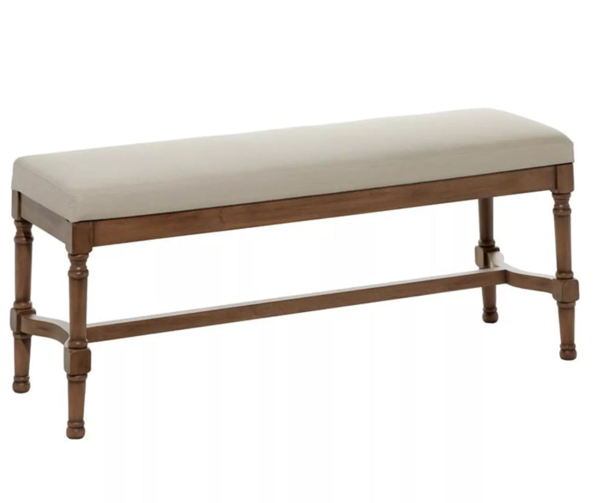 Grey Wooden Bench with Linen Seat