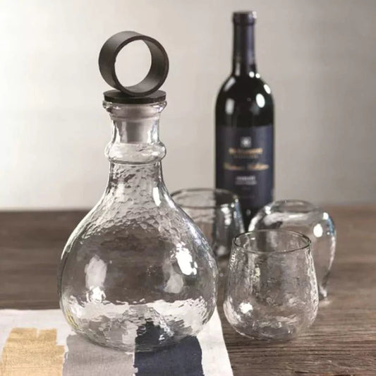Hammered Glass Decanter & Wrought Iron Stopper