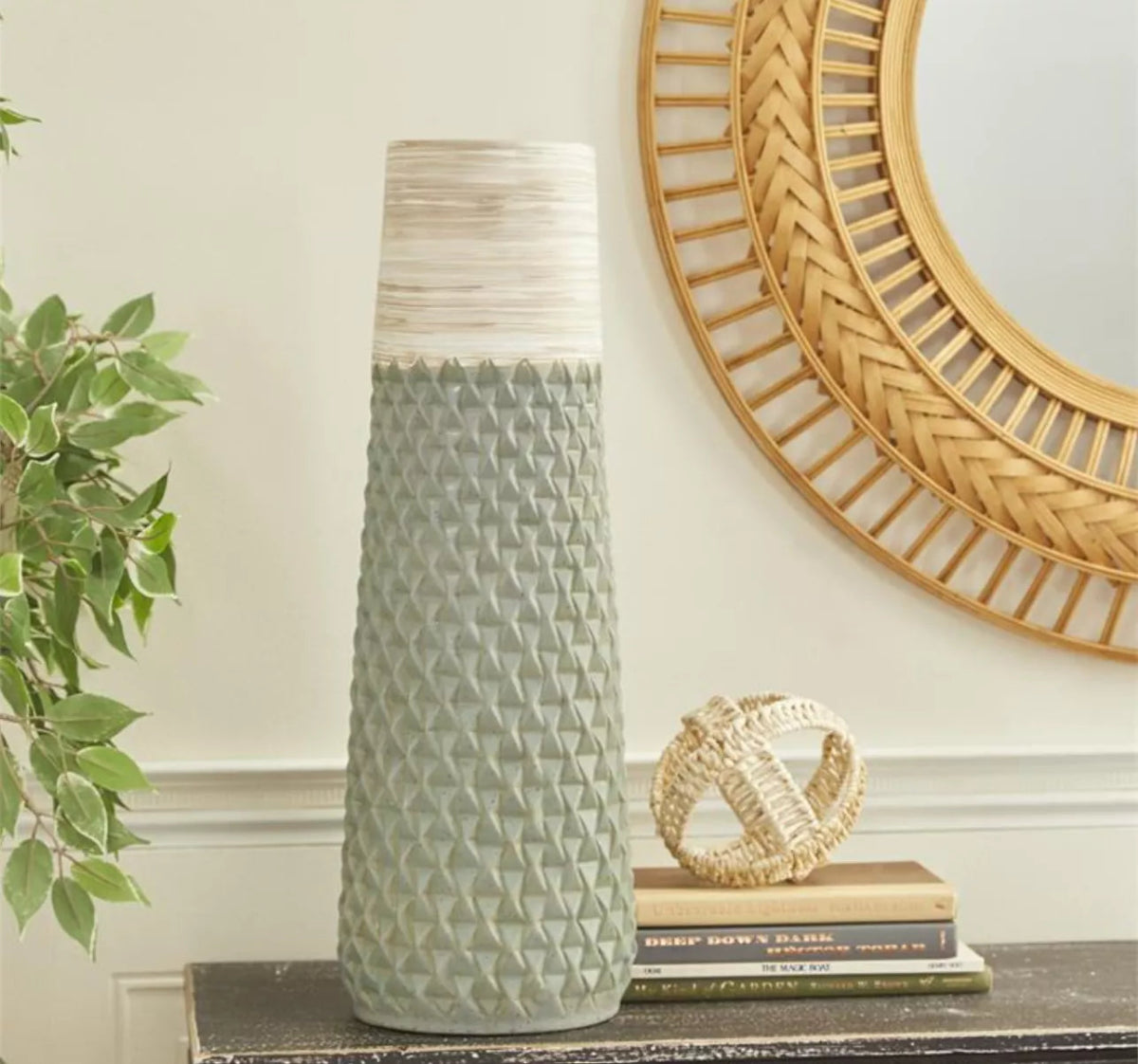 Handmade Ceramic Green Geometric Vase, Large