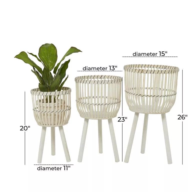 Handmade White Bamboo Planter, Set of 3