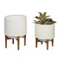 Indoor/Outdoor White Metal Planter with Removable Wood Stand, Set of 2