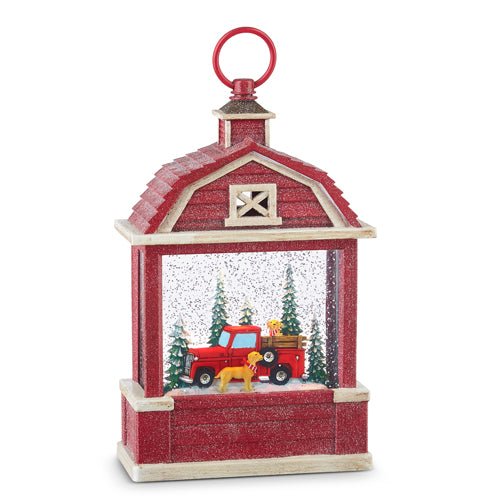 Red Barn With Dogs Snow Globe