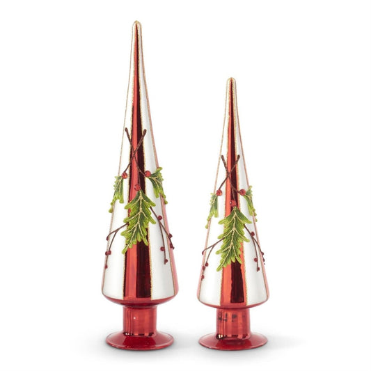 Red & Silver Glass Finials Set of 2