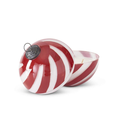 Red & White Stripe Christmas Ornament Candle