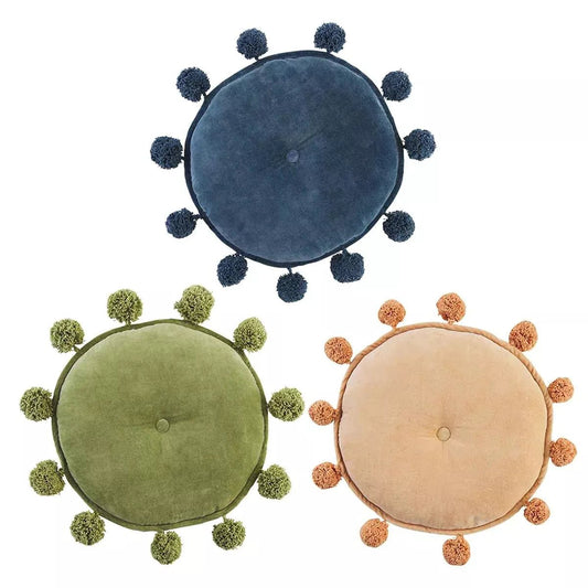 Round Pom Pom Velvet Pillows