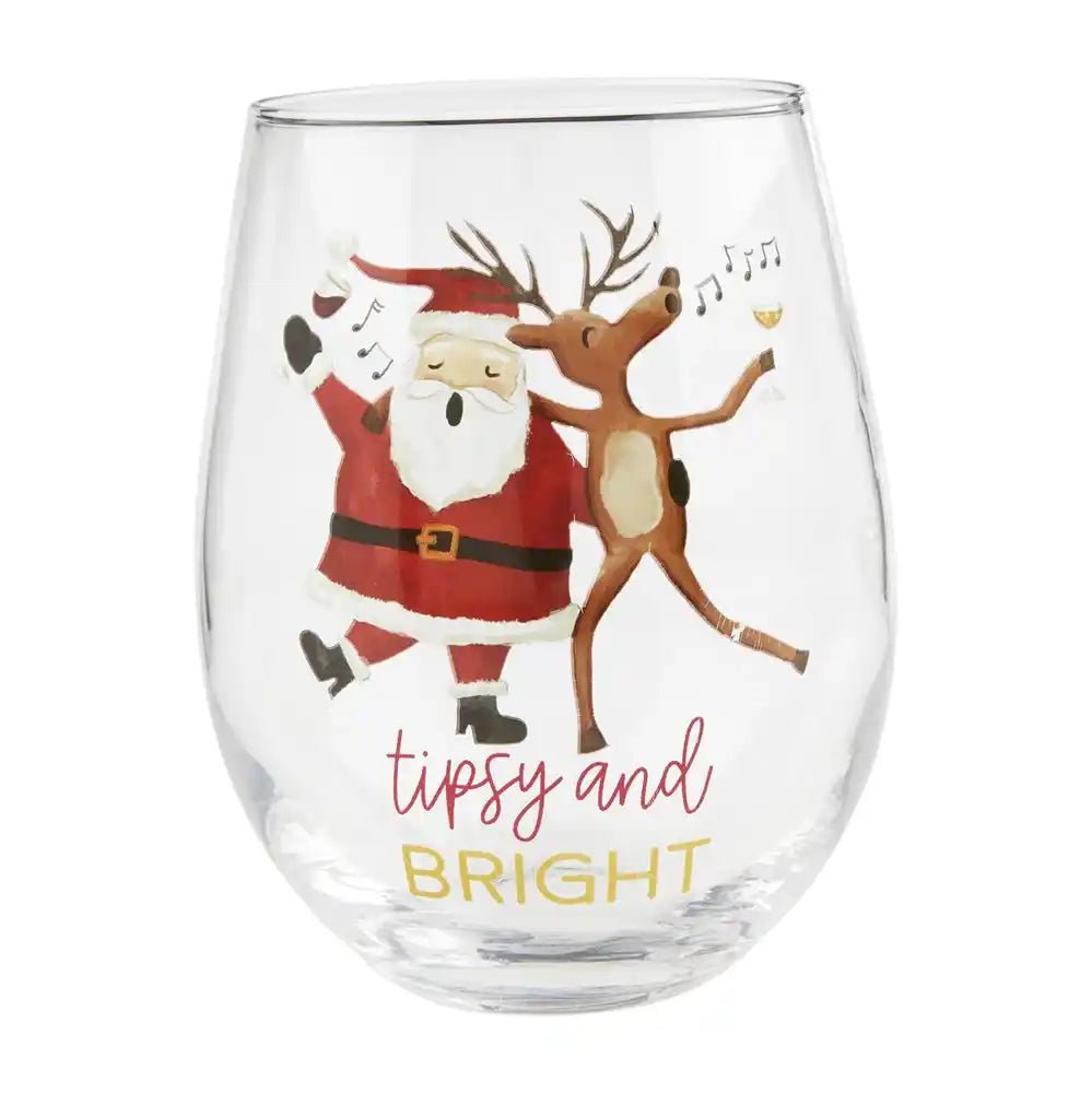 Santa & Reindeer Wine Glass Set of 6