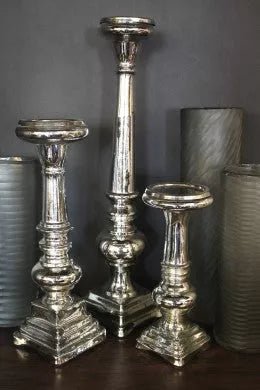 Silver Glass Candle Holders Set of 3