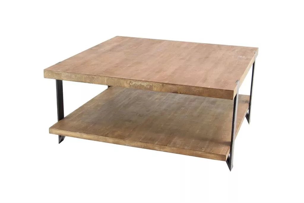 Square Metal and Wood Coffee Table