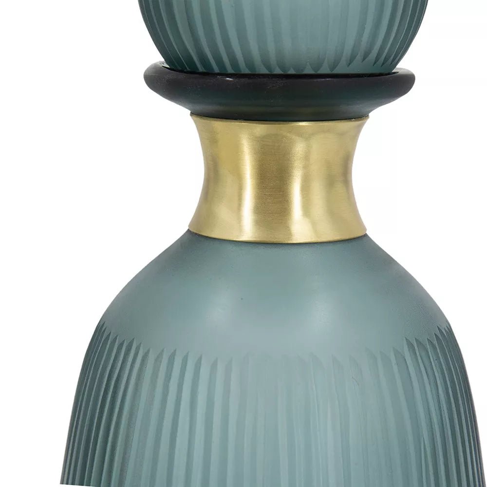Teal Glass Vases Set with Gold Accents