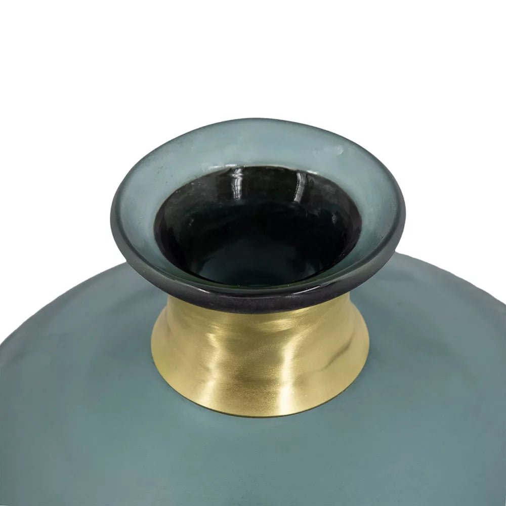 Teal Glass Vases Set with Gold Accents