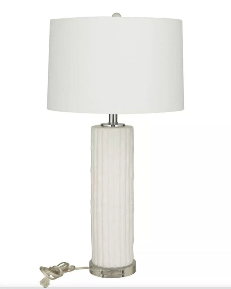 White Ceramic Table Lamp with Drum Shade
