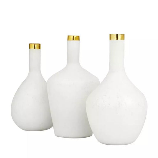 White Glass Vase with Gold Rim