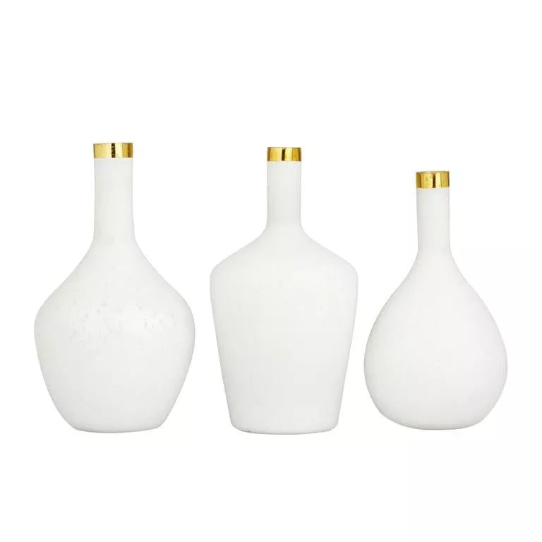 White Glass Vase with Gold Rim