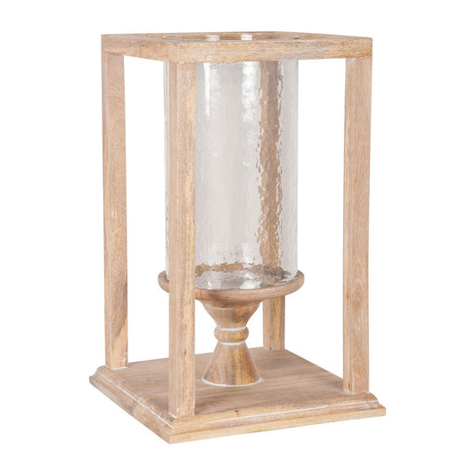 Wood & Glass Hurricane Lantern 20"