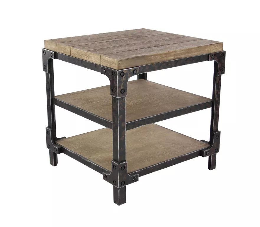 Wood With Metal Two Tier End Table
